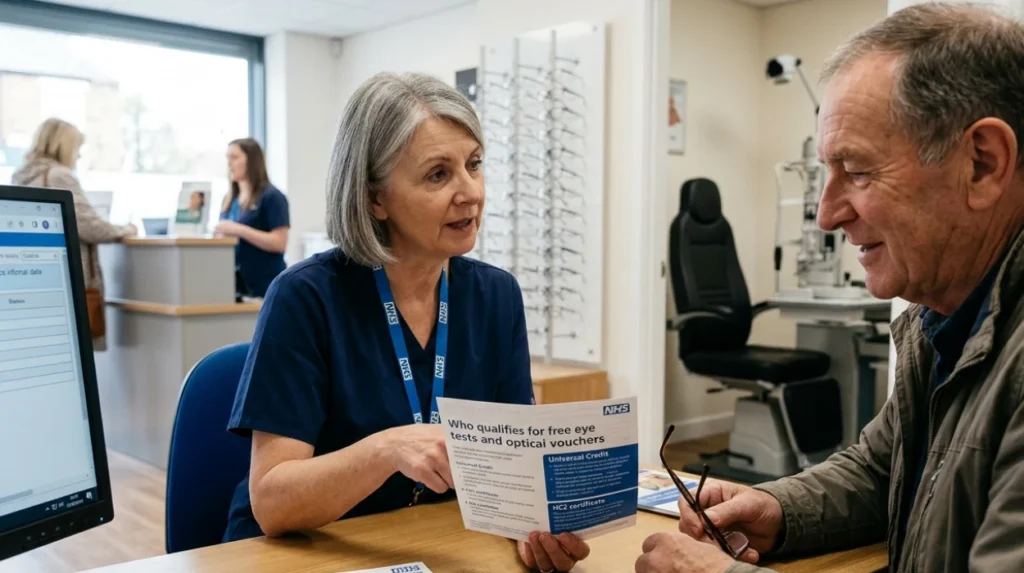 What makes an eye test free on benefits?