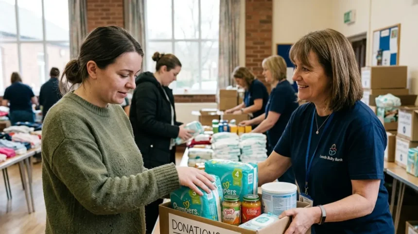 Where to find free baby food and nappies near Horsforth