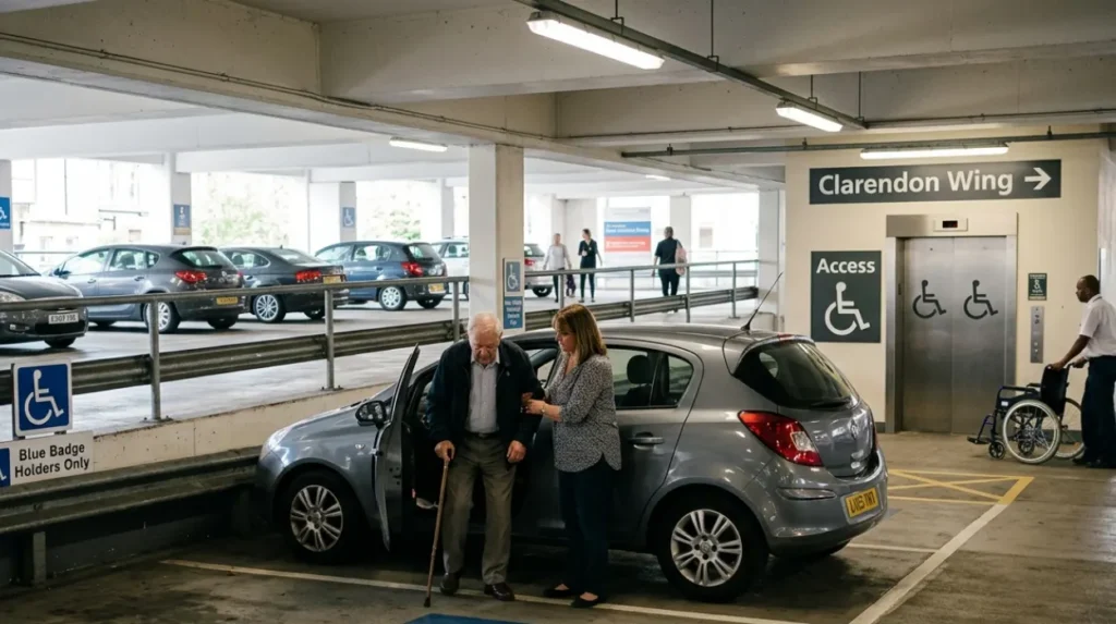 What are the parking and accessibility provisions at local hospitals