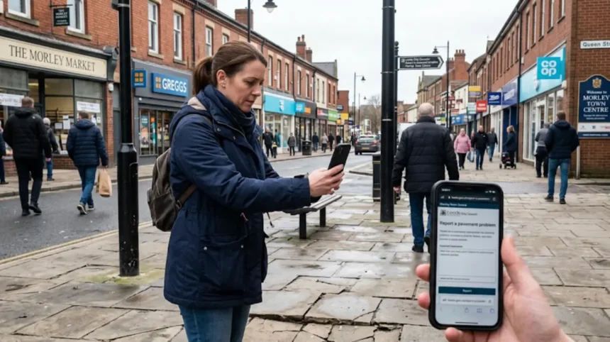 How to report a broken pavement in Morley town centre