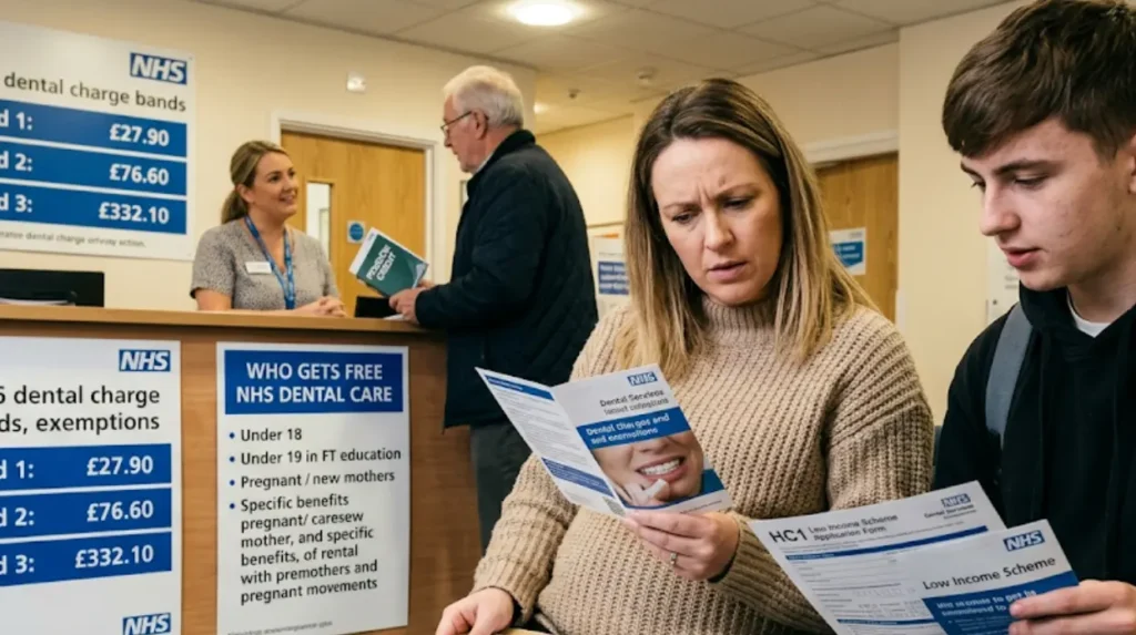 What are the legal criteria for free NHS dental care in England?