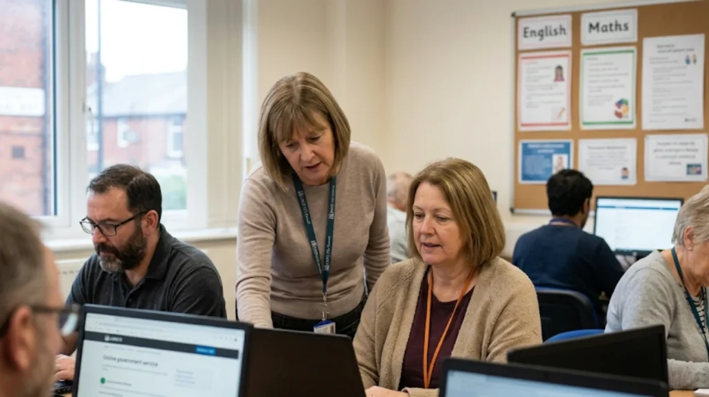What counts as free adult education near Pudsey?