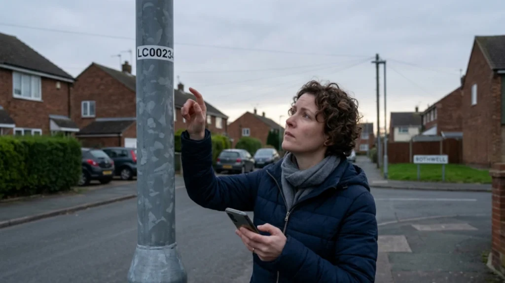 What is the official way to report a broken street light in Rothwell?