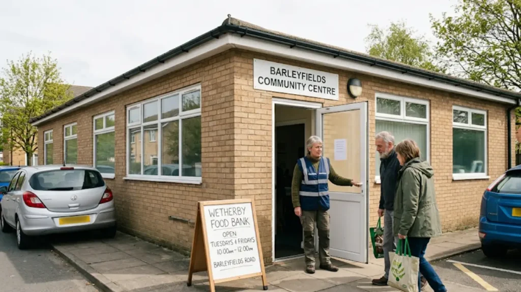 Where exactly is the Wetherby food bank distribution centre located?