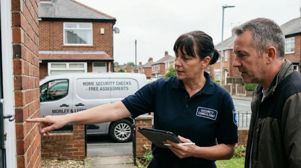 Who offers free home security checks in Morley and Leeds?