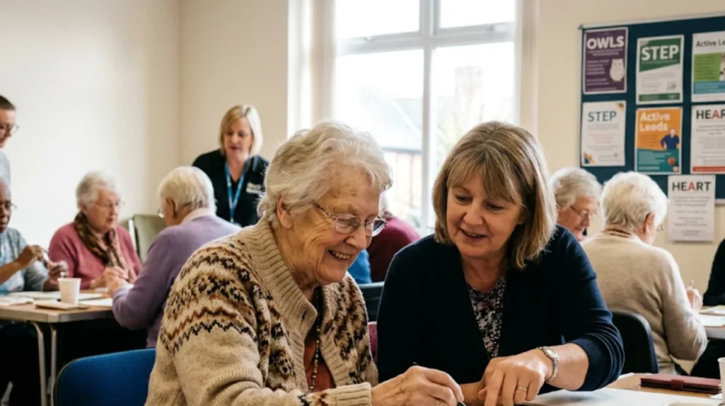 How can family members or carers help older people access free activities in Headingley?