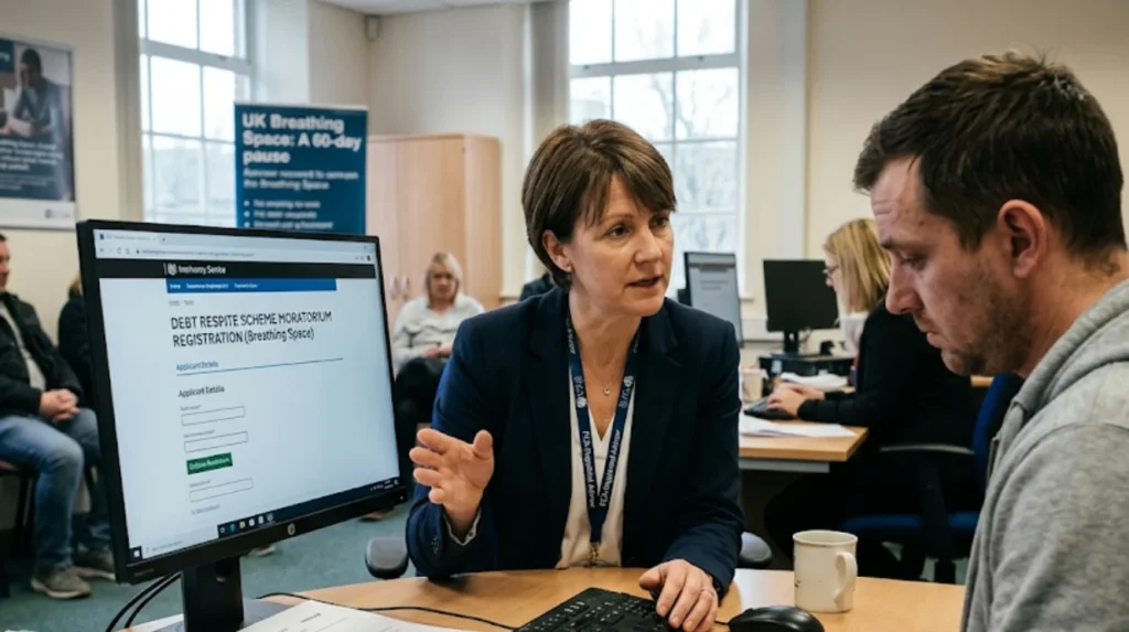 How does the UK Breathing Space scheme protect debtors from enforcement action?