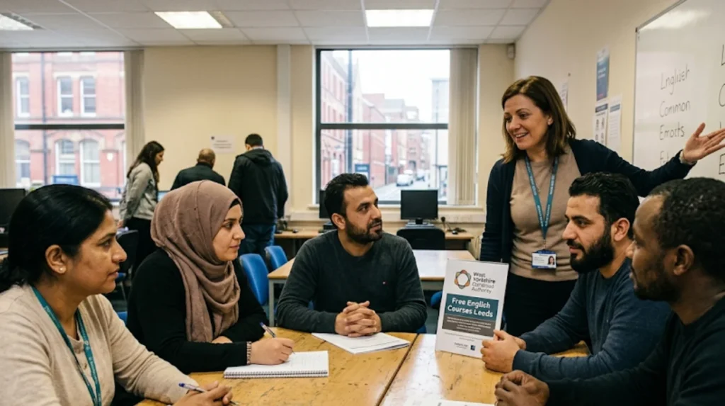 What are the eligibility criteria for free English classes in Leeds?