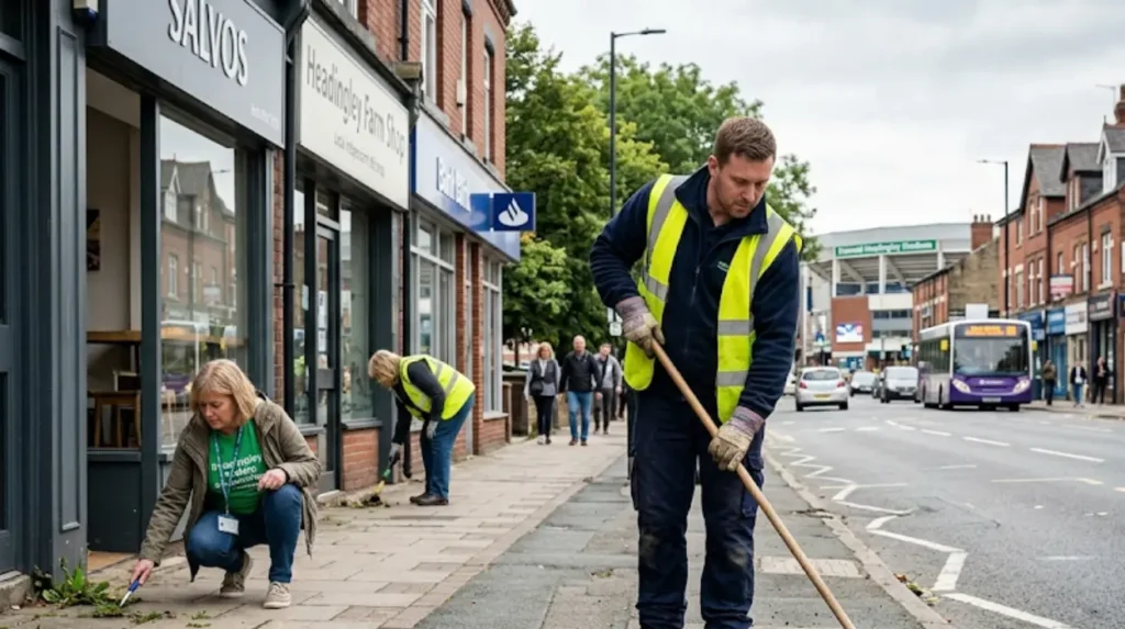 What role do local businesses and institutions play in pavement upkeep around Headingley?